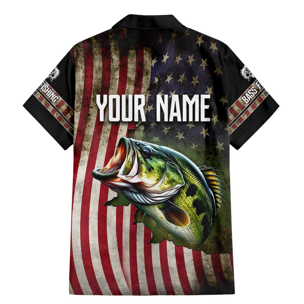 American Flag Largemouth Bass Fishing Family Matching Mermaid Dress and Hawaiian Shirt Jumping Fish Graphic and Custom Name Design - Wonder Print Shop