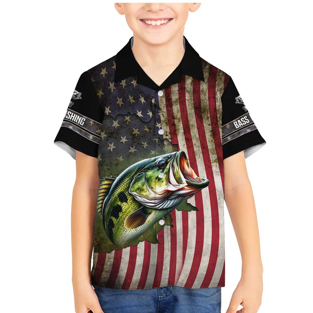 American Flag Largemouth Bass Fishing Family Matching Mermaid Dress and Hawaiian Shirt Jumping Fish Graphic and Custom Name Design - Wonder Print Shop