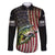 American Flag Largemouth Bass Fishing Family Matching Off The Shoulder Long Sleeve Dress and Hawaiian Shirt Jumping Fish Graphic and Custom Name Design - Wonder Print Shop