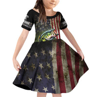 American Flag Largemouth Bass Fishing Family Matching Off Shoulder Short Dress and Hawaiian Shirt Jumping Fish Graphic and Custom Name Design - Wonder Print Shop