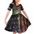 American Flag Largemouth Bass Fishing Family Matching Off Shoulder Short Dress and Hawaiian Shirt Jumping Fish Graphic and Custom Name Design - Wonder Print Shop