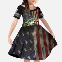 American Flag Largemouth Bass Fishing Family Matching Short Sleeve Bodycon Dress and Hawaiian Shirt Jumping Fish Graphic and Custom Name Design - Wonder Print Shop