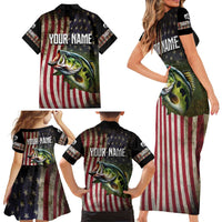 American Flag Largemouth Bass Fishing Family Matching Short Sleeve Bodycon Dress and Hawaiian Shirt Jumping Fish Graphic and Custom Name Design - Wonder Print Shop