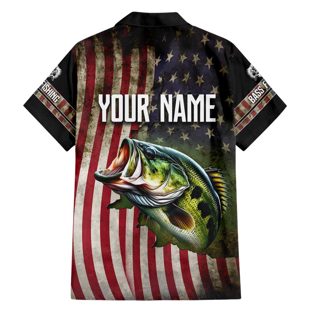 American Flag Largemouth Bass Fishing Family Matching Short Sleeve Bodycon Dress and Hawaiian Shirt Jumping Fish Graphic and Custom Name Design - Wonder Print Shop