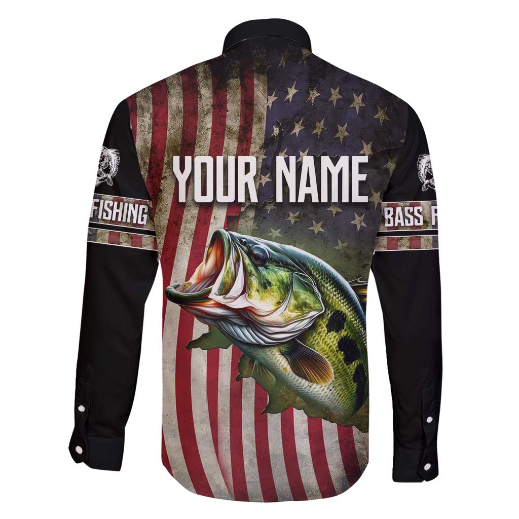 American Flag Largemouth Bass Fishing Family Matching Short Sleeve Bodycon Dress and Hawaiian Shirt Jumping Fish Graphic and Custom Name Design - Wonder Print Shop