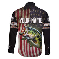 American Flag Largemouth Bass Fishing Family Matching Short Sleeve Bodycon Dress and Hawaiian Shirt Jumping Fish Graphic and Custom Name Design - Wonder Print Shop