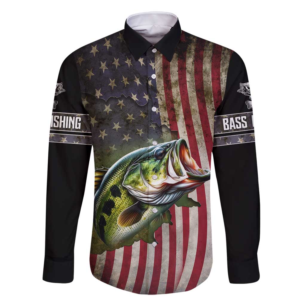 American Flag Largemouth Bass Fishing Family Matching Summer Maxi Dress and Hawaiian Shirt Jumping Fish Graphic and Custom Name Design - Wonder Print Shop