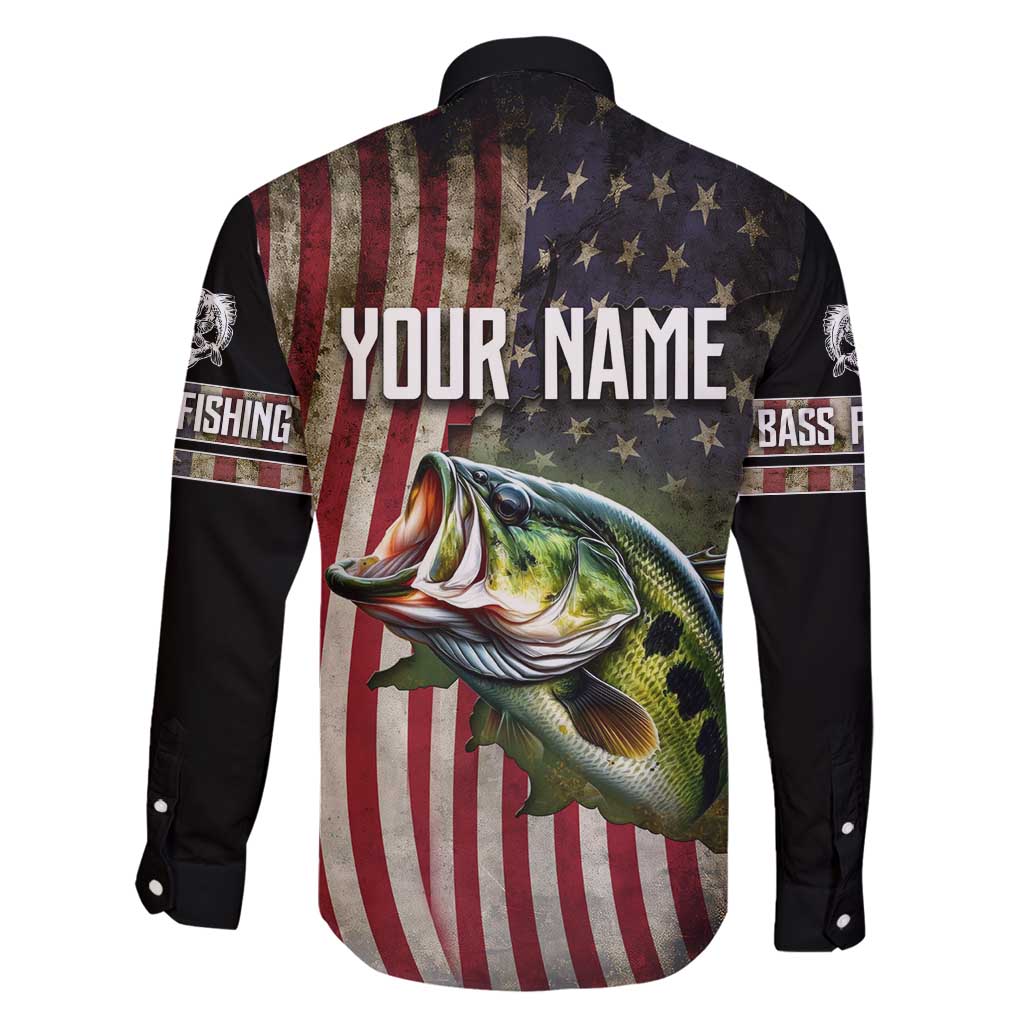 American Flag Largemouth Bass Fishing Family Matching Summer Maxi Dress and Hawaiian Shirt Jumping Fish Graphic and Custom Name Design - Wonder Print Shop