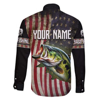 American Flag Largemouth Bass Fishing Family Matching Summer Maxi Dress and Hawaiian Shirt Jumping Fish Graphic and Custom Name Design - Wonder Print Shop