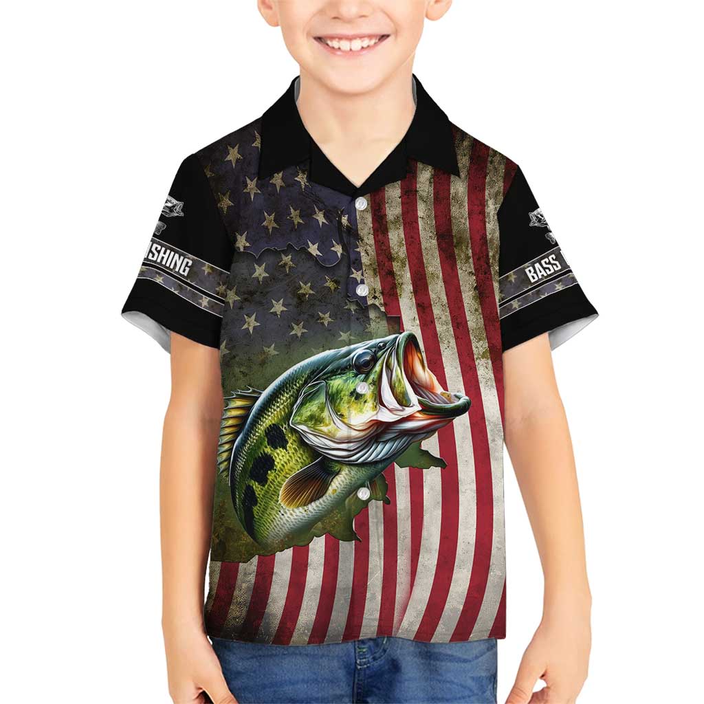 American Flag Largemouth Bass Fishing Family Matching Summer Maxi Dress and Hawaiian Shirt Jumping Fish Graphic and Custom Name Design - Wonder Print Shop