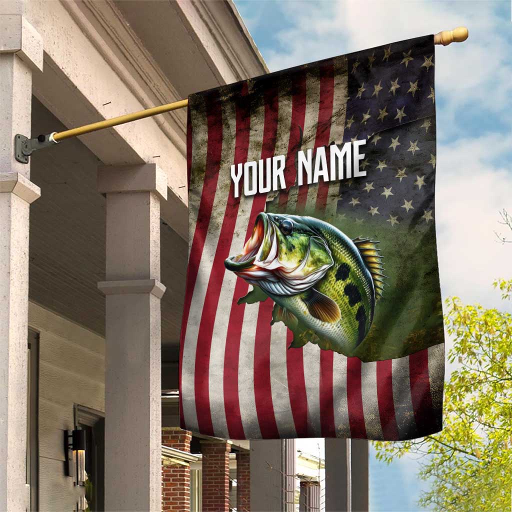 American Flag Largemouth Bass Fishing Garden Flag Jumping Fish Graphic and Custom Name Design - Wonder Print Shop