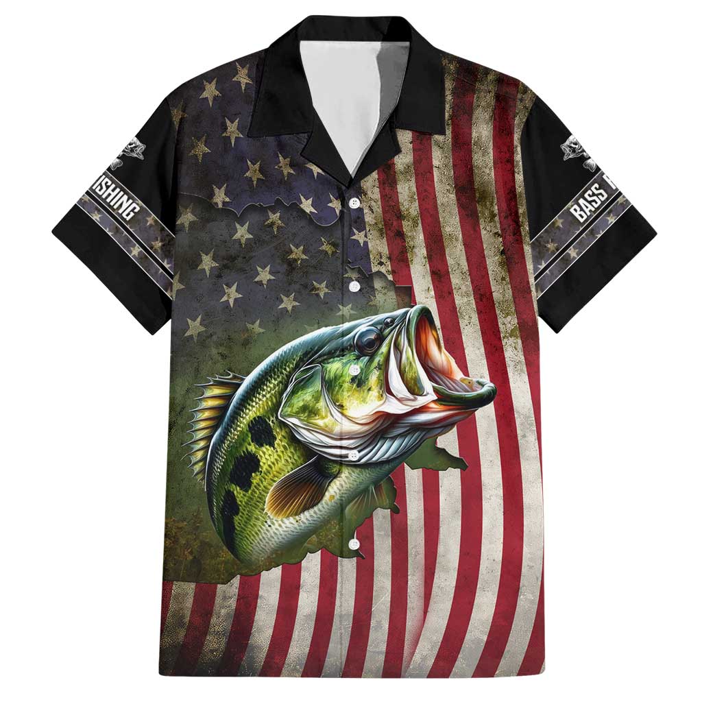 American Flag Largemouth Bass Fishing Hawaiian Shirt Jumping Fish Graphic and Custom Name Design - Wonder Print Shop