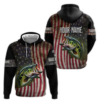 American Flag Largemouth Bass Fishing Hoodie Jumping Fish Graphic and Custom Name Design - Wonder Print Shop