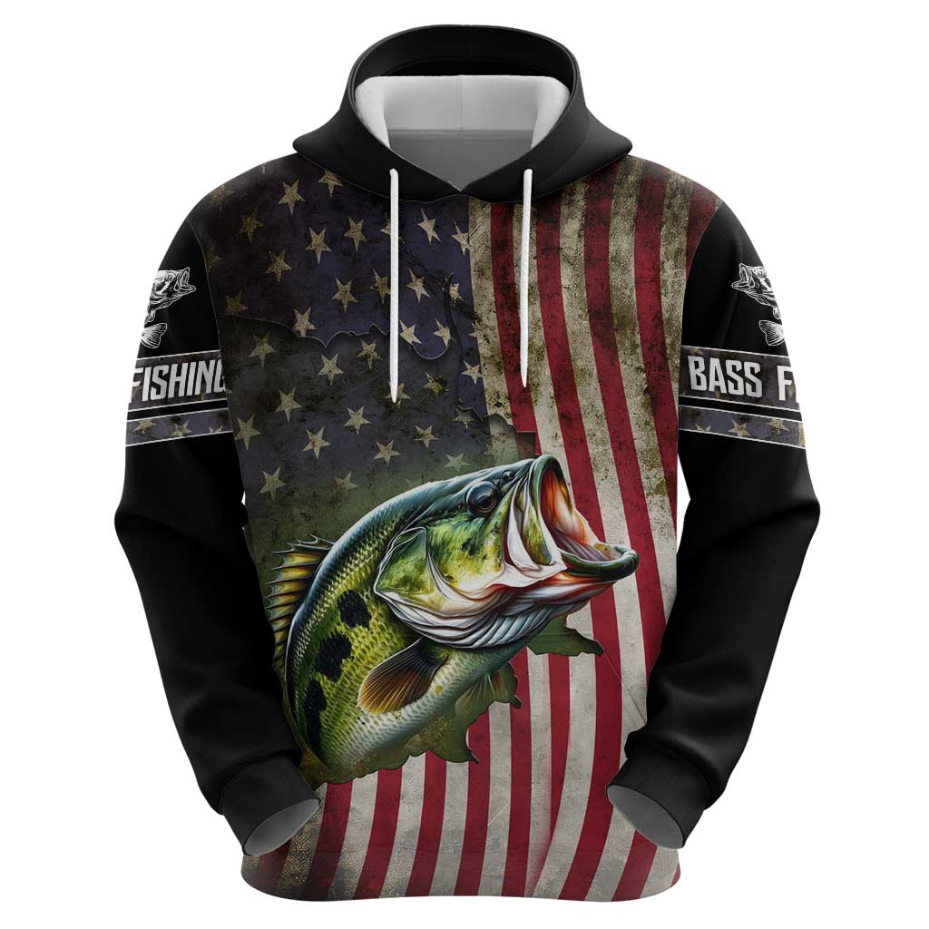 American Flag Largemouth Bass Fishing Hoodie Jumping Fish Graphic and Custom Name Design - Wonder Print Shop