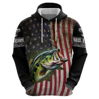 American Flag Largemouth Bass Fishing Hoodie Jumping Fish Graphic and Custom Name Design - Wonder Print Shop