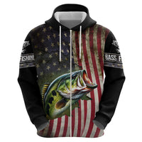 American Flag Largemouth Bass Fishing Hoodie Jumping Fish Graphic and Custom Name Design - Wonder Print Shop