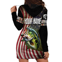 American Flag Largemouth Bass Fishing Hoodie Dress Jumping Fish Graphic and Custom Name Design - Wonder Print Shop
