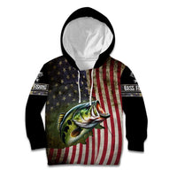 American Flag Largemouth Bass Fishing Kid Hoodie Jumping Fish Graphic and Custom Name Design - Wonder Print Shop