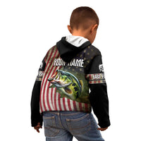 American Flag Largemouth Bass Fishing Kid Hoodie Jumping Fish Graphic and Custom Name Design - Wonder Print Shop