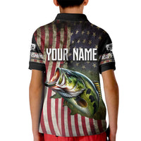 American Flag Largemouth Bass Fishing Kid Polo Shirt Jumping Fish Graphic and Custom Name Design - Wonder Print Shop