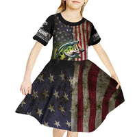 American Flag Largemouth Bass Fishing Kid Short Sleeve Dress Jumping Fish Graphic and Custom Name Design - Wonder Print Shop