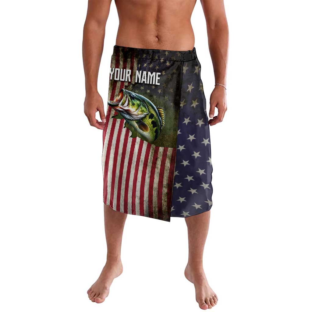 American Flag Largemouth Bass Fishing Lavalava Jumping Fish Graphic and Custom Name Design - Wonder Print Shop