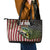 American Flag Largemouth Bass Fishing Leather Tote Bag Jumping Fish Graphic and Custom Name Design - Wonder Print Shop