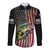 American Flag Largemouth Bass Fishing Long Sleeve Button Shirt Jumping Fish Graphic and Custom Name Design - Wonder Print Shop