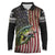 American Flag Largemouth Bass Fishing Long Sleeve Polo Shirt Jumping Fish Graphic and Custom Name Design - Wonder Print Shop