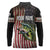 American Flag Largemouth Bass Fishing Long Sleeve Polo Shirt Jumping Fish Graphic and Custom Name Design - Wonder Print Shop