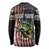 American Flag Largemouth Bass Fishing Long Sleeve Shirt Jumping Fish Graphic and Custom Name Design - Wonder Print Shop