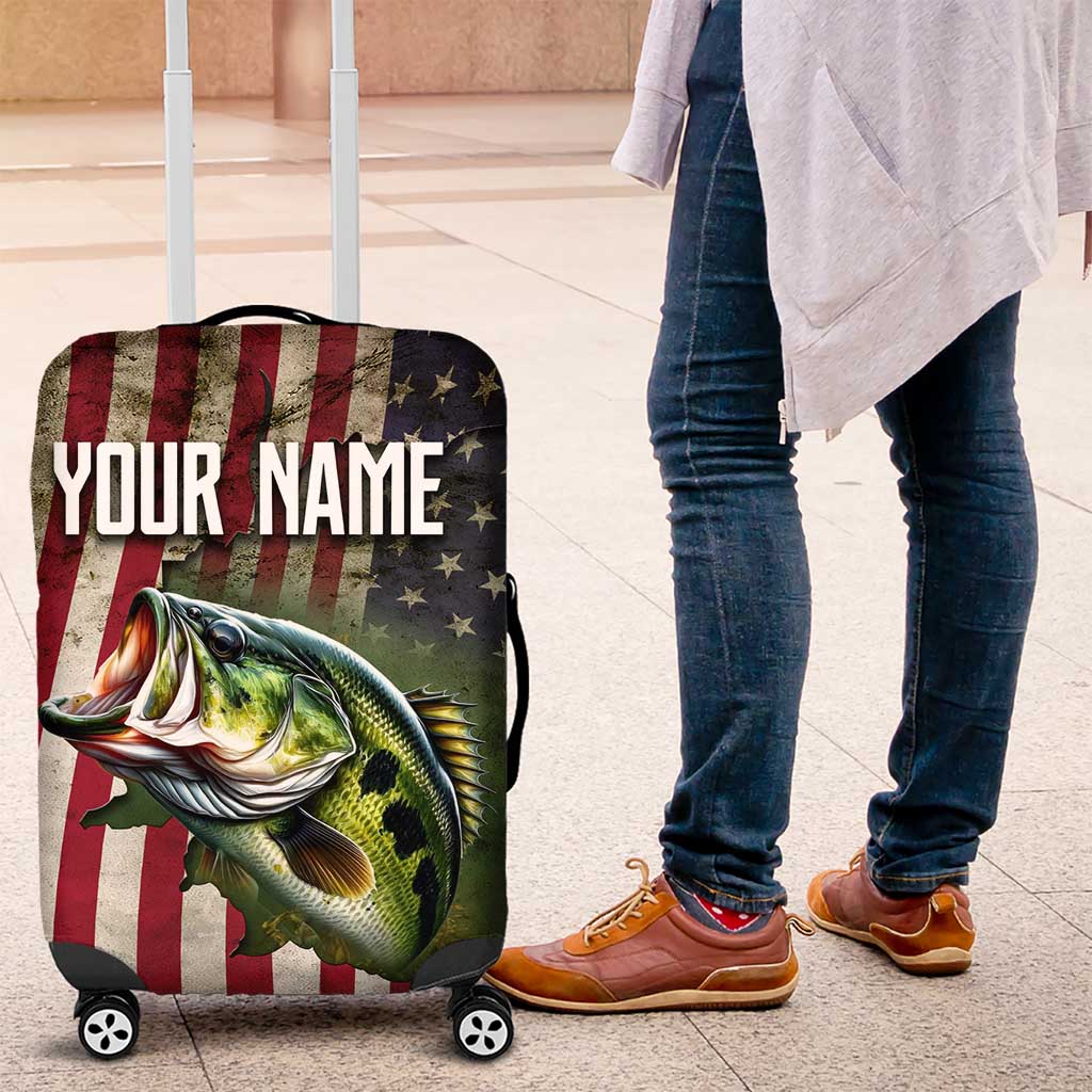 American Flag Largemouth Bass Fishing Luggage Cover Jumping Fish Graphic and Custom Name Design - Wonder Print Shop