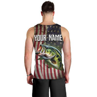American Flag Largemouth Bass Fishing Men Tank Top Jumping Fish Graphic and Custom Name Design - Wonder Print Shop