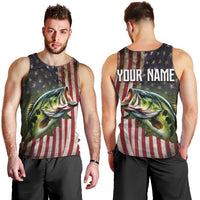 American Flag Largemouth Bass Fishing Men Tank Top Jumping Fish Graphic and Custom Name Design - Wonder Print Shop