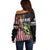 American Flag Largemouth Bass Fishing Off Shoulder Sweater Jumping Fish Graphic and Custom Name Design - Wonder Print Shop