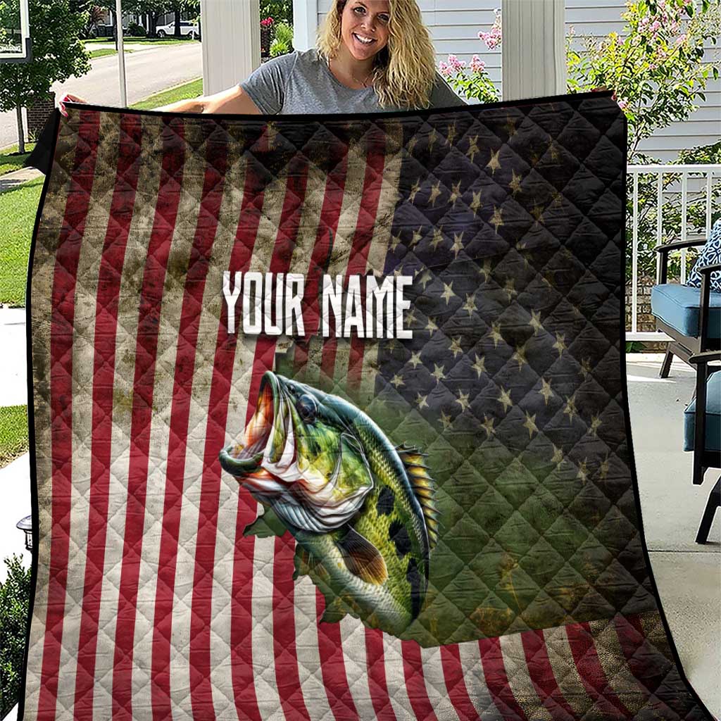 American Flag Largemouth Bass Fishing Quilt Jumping Fish Graphic and Custom Name Design - Wonder Print Shop