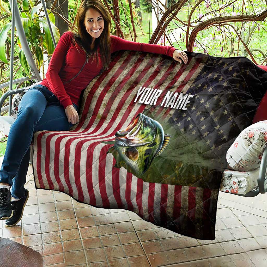American Flag Largemouth Bass Fishing Quilt Jumping Fish Graphic and Custom Name Design - Wonder Print Shop