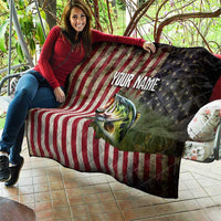 American Flag Largemouth Bass Fishing Quilt Jumping Fish Graphic and Custom Name Design - Wonder Print Shop