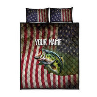 American Flag Largemouth Bass Fishing Quilt Bed Set Jumping Fish Graphic and Custom Name Design - Wonder Print Shop
