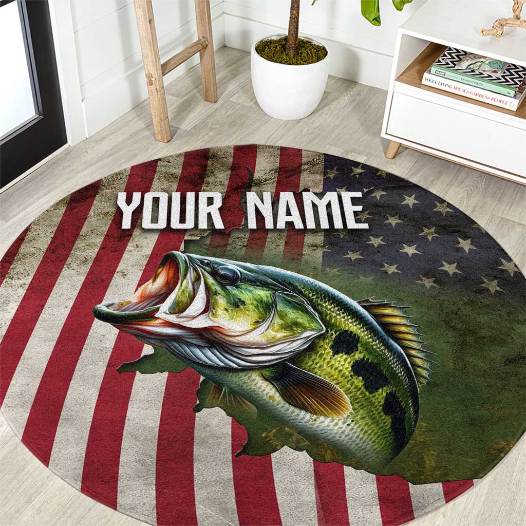 American Flag Largemouth Bass Fishing Round Carpet Jumping Fish Graphic and Custom Name Design - Wonder Print Shop