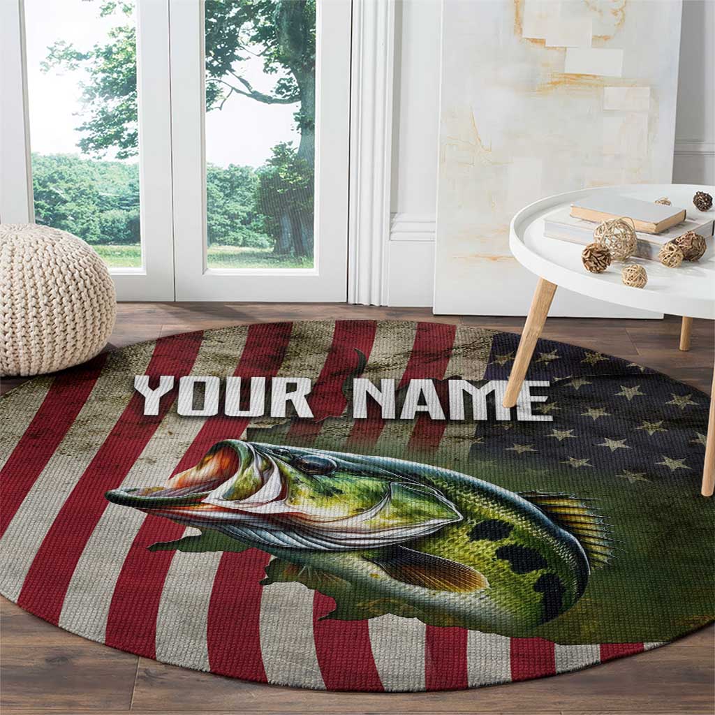 American Flag Largemouth Bass Fishing Round Carpet Jumping Fish Graphic and Custom Name Design - Wonder Print Shop
