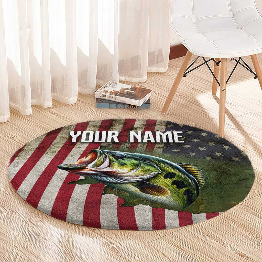 American Flag Largemouth Bass Fishing Round Carpet Jumping Fish Graphic and Custom Name Design - Wonder Print Shop