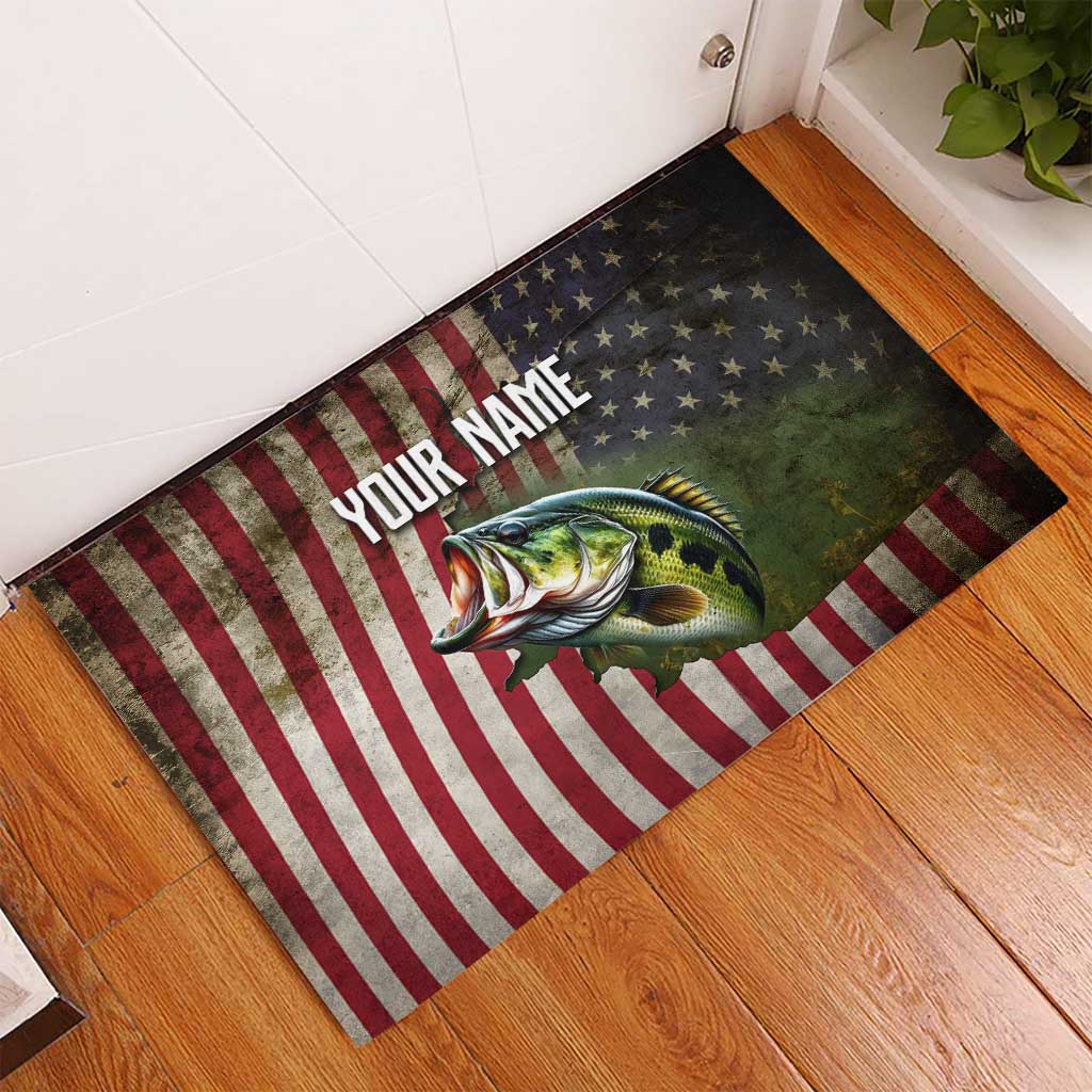 American Flag Largemouth Bass Fishing Rubber Doormat Jumping Fish Graphic and Custom Name Design - Wonder Print Shop