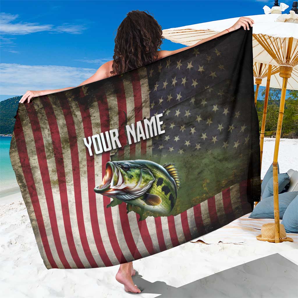 American Flag Largemouth Bass Fishing Sarong Jumping Fish Graphic and Custom Name Design - Wonder Print Shop