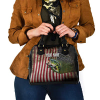 American Flag Largemouth Bass Fishing Shoulder Handbag Jumping Fish Graphic and Custom Name Design - Wonder Print Shop
