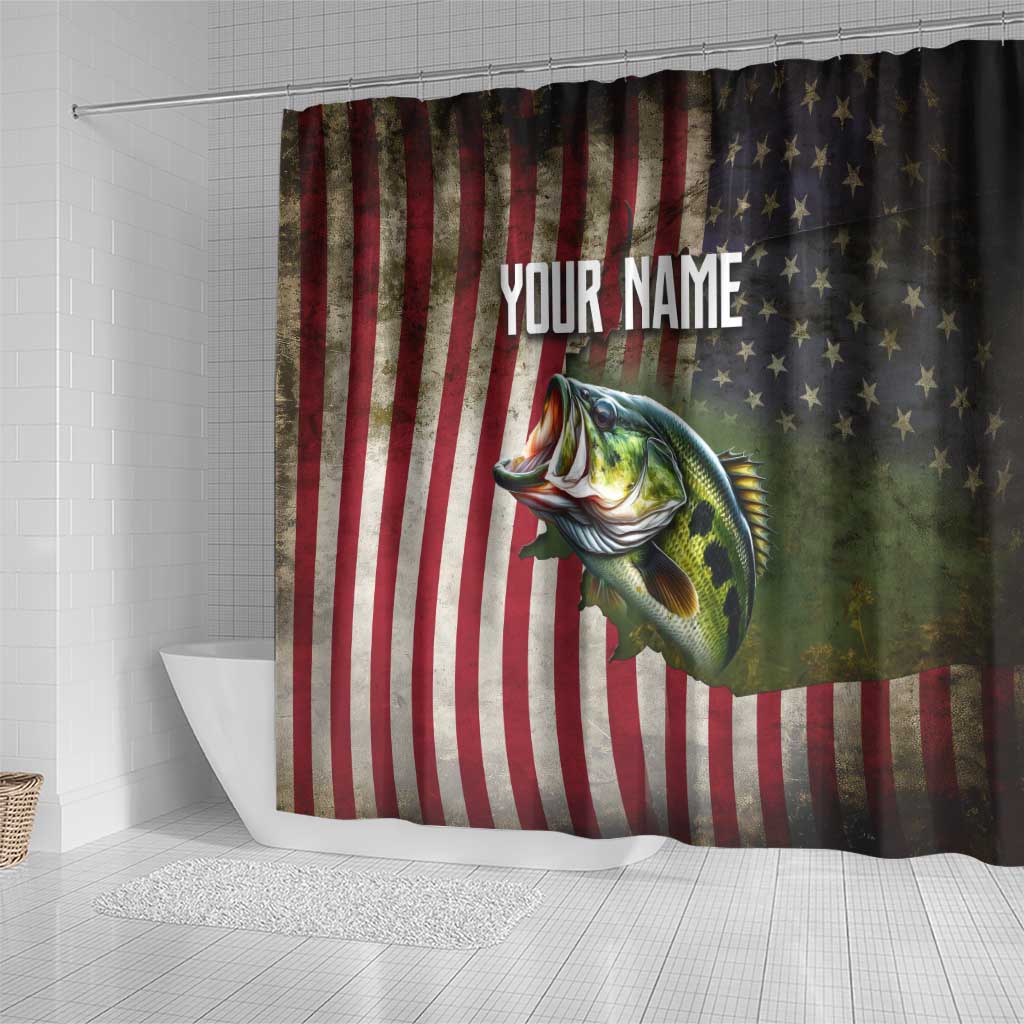 American Flag Largemouth Bass Fishing Shower Curtain Jumping Fish Graphic and Custom Name Design - Wonder Print Shop
