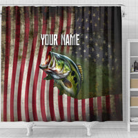 American Flag Largemouth Bass Fishing Shower Curtain Jumping Fish Graphic and Custom Name Design - Wonder Print Shop