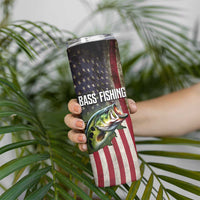 American Flag Largemouth Bass Fishing Skinny Tumbler Jumping Fish Graphic and Custom Name Design - Wonder Print Shop