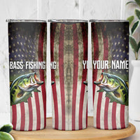 American Flag Largemouth Bass Fishing Skinny Tumbler Jumping Fish Graphic and Custom Name Design - Wonder Print Shop