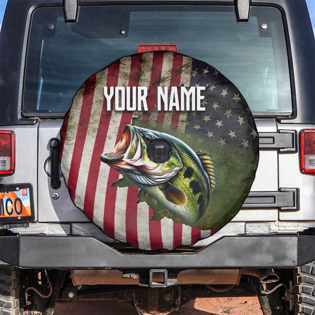 American Flag Largemouth Bass Fishing Spare Tire Cover Jumping Fish Graphic and Custom Name Design - Wonder Print Shop